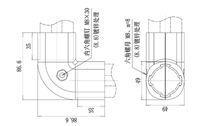 90°外接彎形接頭尺寸